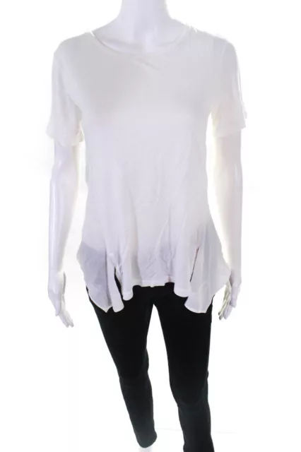 T Alexander Wang Womens Short Sleeve Scoop Neck Satin Trim Tee Shirt White XS