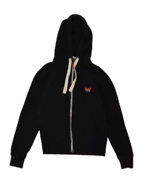 SUPERDRY Mens Zip Hoodie Sweater Small Black Cotton BD07