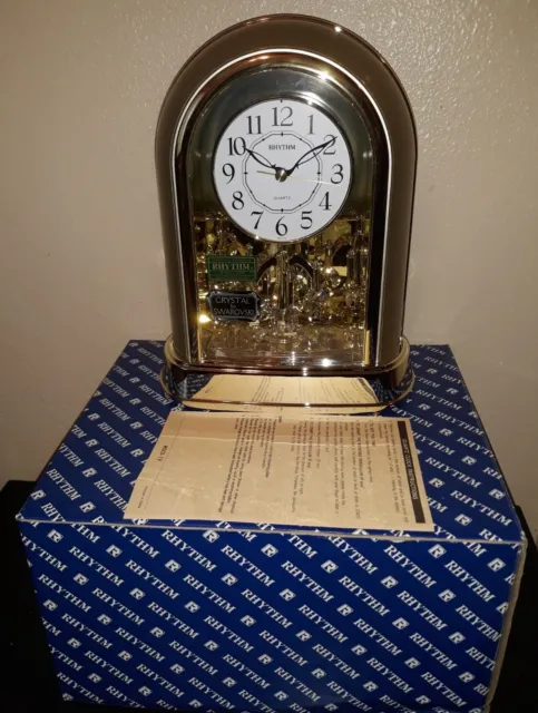 Rhythm Clock Watch Co. Swarskia Crystal Gold Tone Mantel Clock NIB 4SG696WR18