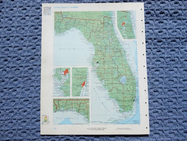 1966 FLORIDA Atlas Map, vintage World Book Atlas, full color