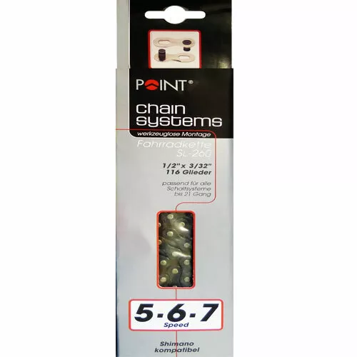 Cadena de bicicleta 5 - 6 -7 compartimentos 116 eslabones Point SL 260 para 21 marchas Shimano comp.