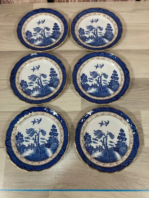 Booths Real Old Willow Side Plate x6 A8025 Blue White Gold Edge 6 3/4"