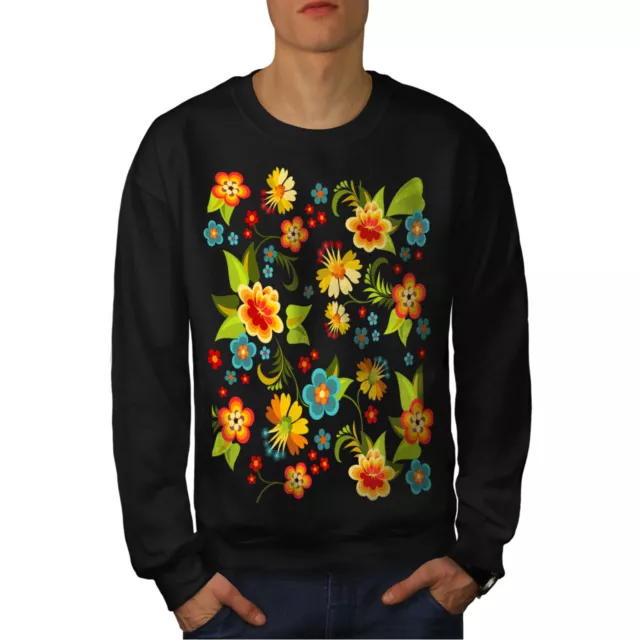 Wellcoda Cute Flower Mens Sweatshirt, Pattern Casual Pullover Jumper