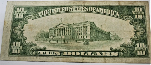 1934 Ten Dollar Gold Seal Silver Certificate! Serial#B 09049743 A! Vg/Fine 4