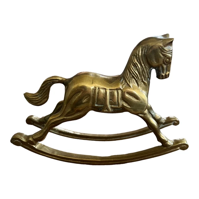 Vintage Solid Brass Rocking Horse Figurine 6" Long 4.5"
