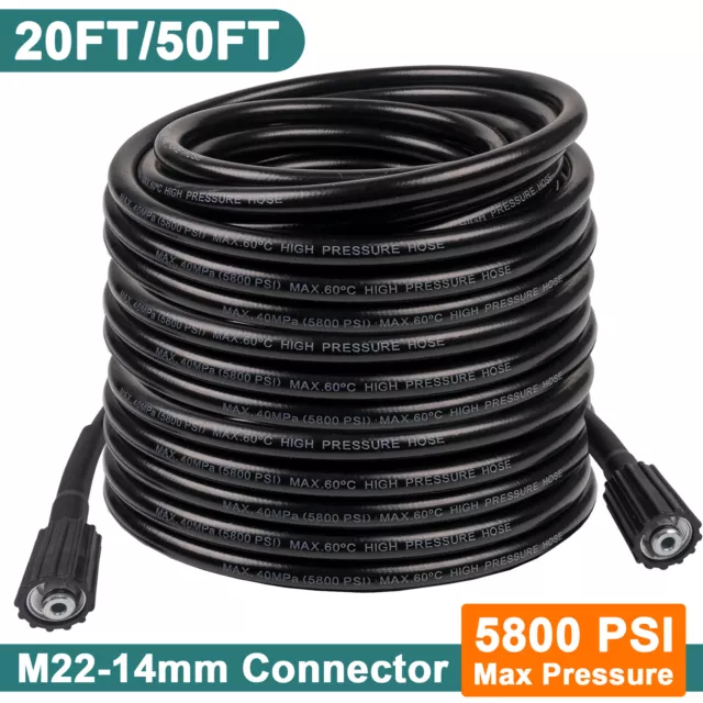 50FT/20FT 5800psi High Pressure Power Washer Hose Extension Washer M22-14mm