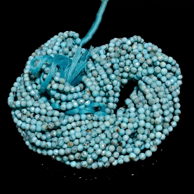 Natural Larimar Gemstone Round Shape Faceted Beads 3x3 mm Strand 12.5" EB-385