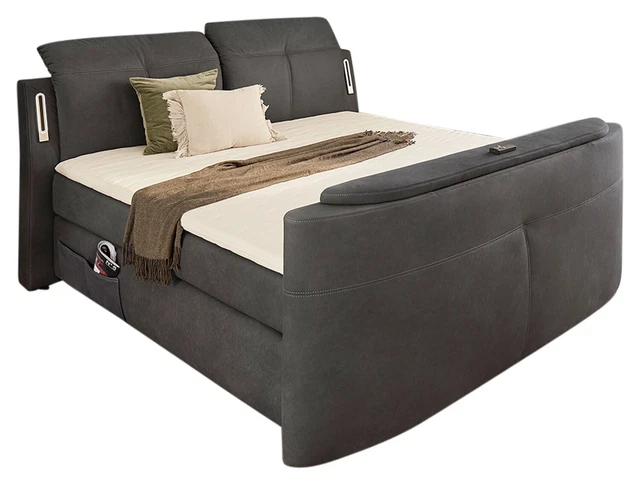 BOXSPRINGBETT DOPPELBETT POLSTERBETT LED-Beleuchtung TV-Halterung 180 x ...