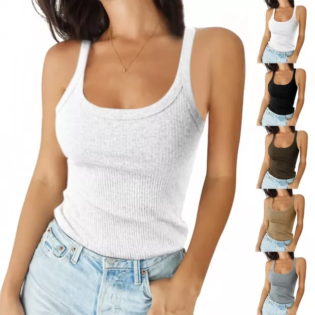 Elegante t-shirt base canotta a costine per donna gilet estivo senza maniche