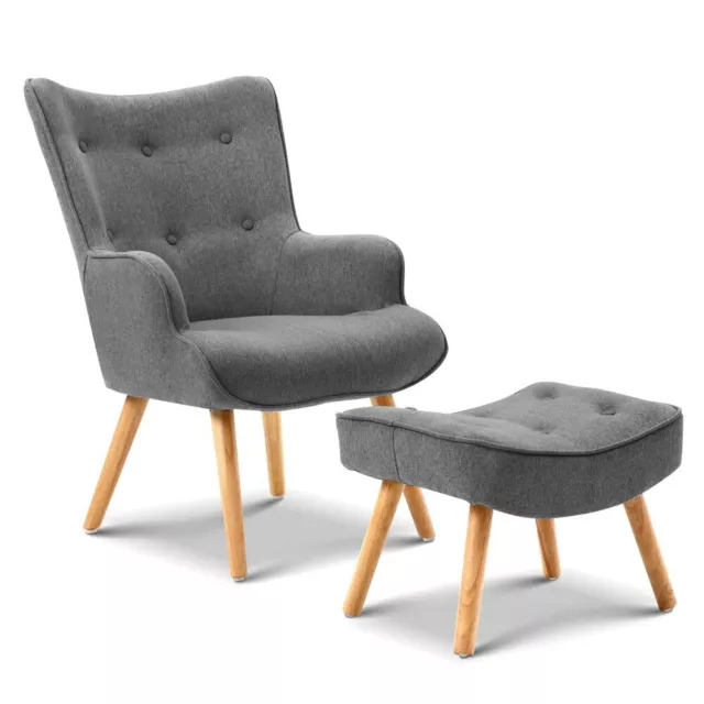 Artiss Armchair Lounge Chair Ottoman Accent Armchairs Sofa Fabric Chairs Grey 2