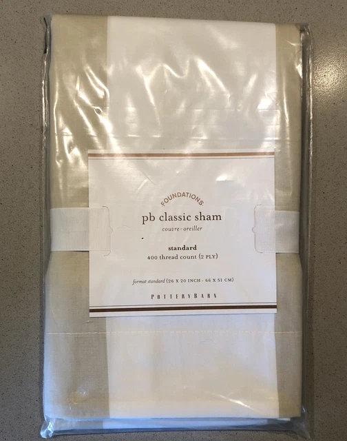 NIP Foundations Pottery Barn PB Classic Sham Standard Stripe Tan White Cotton NIP Foundations Pottery Barn PB Classic Sham Standard Stripe Tan White Cotton