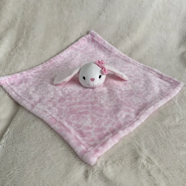 HB Plush Bunny Lovey Security Blanket Pink White Hudson Baby 14” x 14” Rabbit