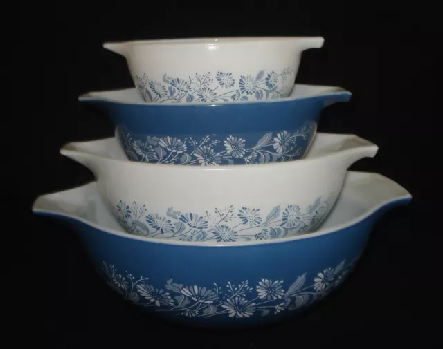 PYREX - 4 pc. Blue & White COLONIAL MIST Cinderella Mixing, Nesting Bowl Set 2