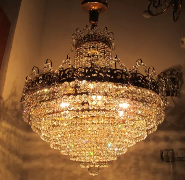 Antique Vnt French Gigant Real Swarovski Crystal Chandelier 1960's 21" Ø Diametr