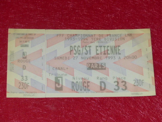 Ticket De Match Original PSG / Craiova - Ligue Des Champions - 20 Octobre 1993