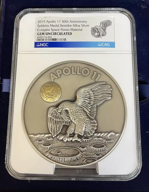 2019 Apollo 11  50th Anniversary Robbin’s Medal Restrike 50 oz Silver 363/750