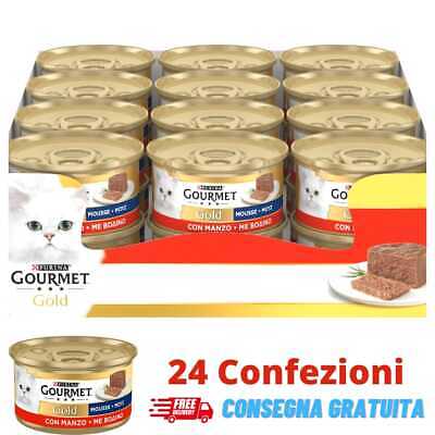 Purina Gourmet Gold Mousse Cibo Umido per Gatti Con Manzo, 24 Lattine Da 85G