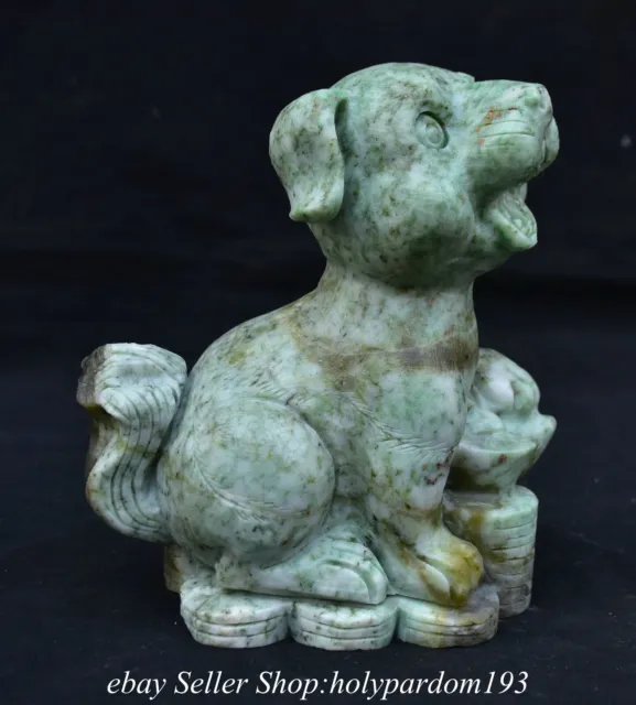6.8" Chinese Natural Dushan Jade Carved Fengshui 12 Zodiac Year Dog Statue