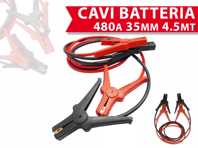 Cavi Batteria Collegamento Con Pinze Avviamento Auto Moto 480Amp 450Cm 35Mm