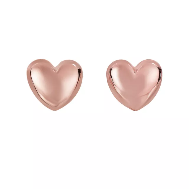 Boucles d'oreilles fantaisie cœur gonflé en or rose 14 carats