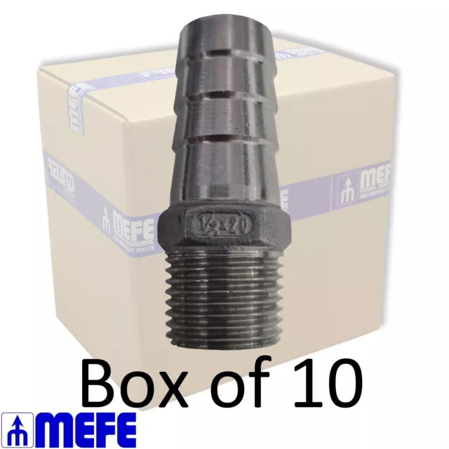 Hose Tail Stainless Steel - ½" BSP Thread to 20mm (CAT 80D 007) - Box of 10