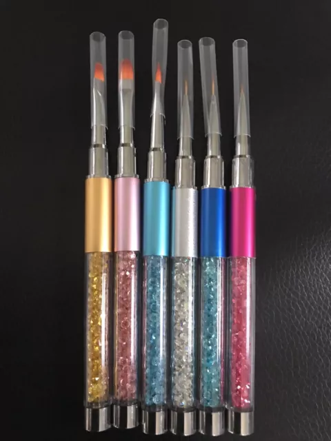 PROMO LOT de 6 Pinceaux NAIL ART Brushes Stylos pour Ongles Poignée STRASS Neuf 2