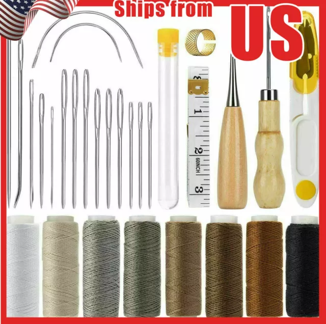 29Pcs Leather Waxed Thread Stitching Needles Awl Hand Kit for DIY Sewing Craft