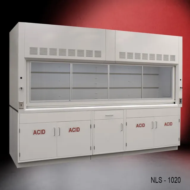 10' x 4' Laboratory Fume Hood w/ ACID Storage Cabinets / Valves /  E2-789