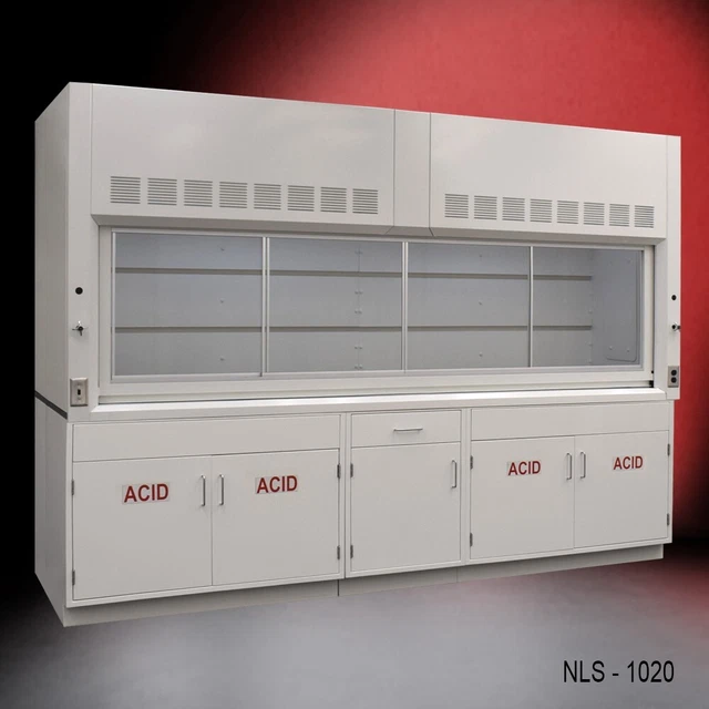 10' x 4' Laboratory Fume Hood w/ ACID Storage Cabinets / Valves /  E2-789