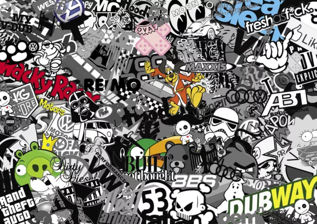 New Vw Stickerbomb Sheet Size:1M X 300Mm (Vw/Euro/Stickers/Drift/Jdm) B&W/Colour