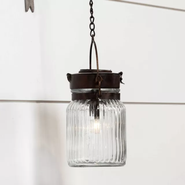 New Rustic Farmhouse Primitive VINTAGE JAR SOLAR HANGING LANTERN Outdoor Light