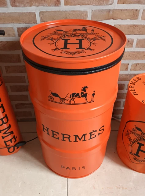 Baril Tonneau Déco Bacardi 60L Orange/Noir - Table D'Appoint Métal Artisanal