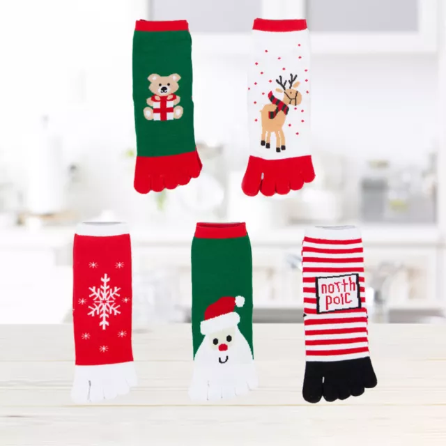 5 Pairs/pack Christmas No Show Toe Socks Stockings Kids Keep Warm