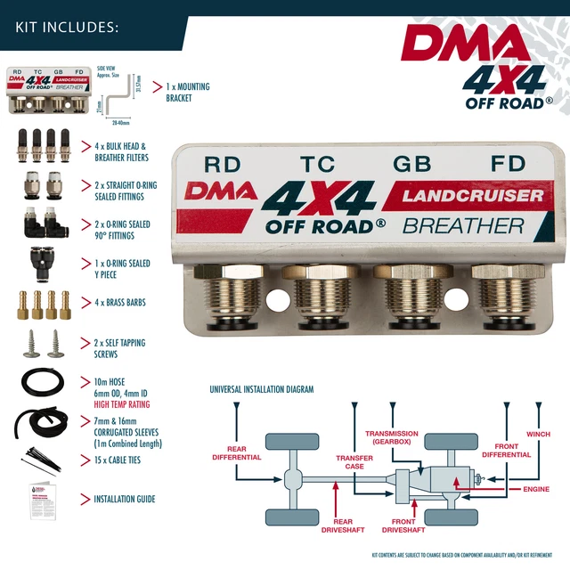 DMA DIFF BREATHER Kit 4 Port For Toyota Landcruiser 80 Series Silver