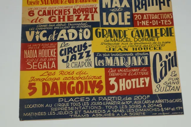 Affiche ancienne originale grand cirque de Bordeaux 1951, ANTIQUE CIRCUS POSTER 3