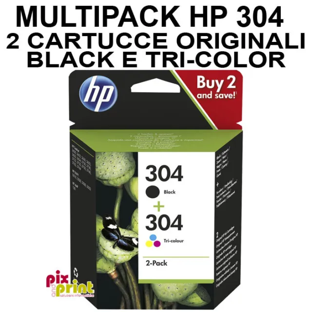 HP 304 ORIGINALE MULTIPACK 1 nero + 1 colore - 3JB05AE Deskjet 2130 2630 3170