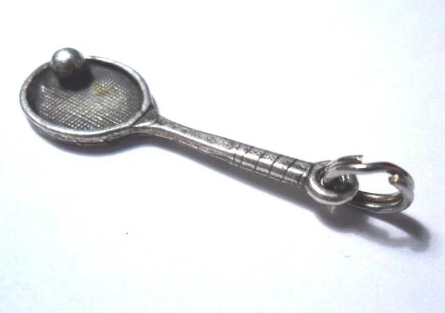 Vintage Tennis Racquet 3D Sterling Silver 925 Bracelet Necklace Charm Pendant