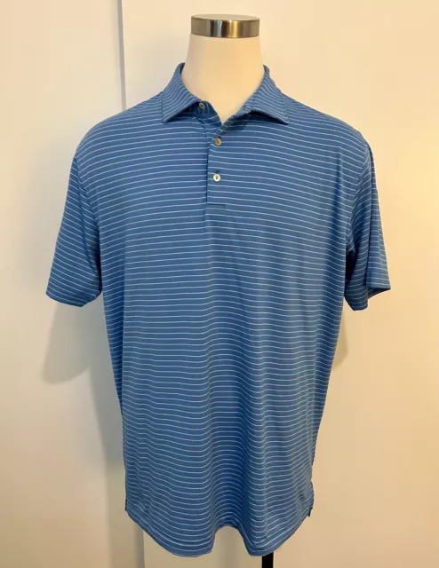 Peter Millar Golf blue & white striped Summer Comfort polo shirt (size: XL)