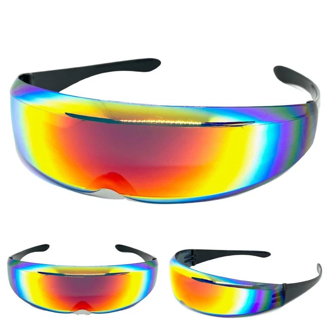 SPACE ROBOT PARTY RAVER COSTUME CYCLOPS FUTURISTIC SHIELD SUN GLASSES Gold Lens