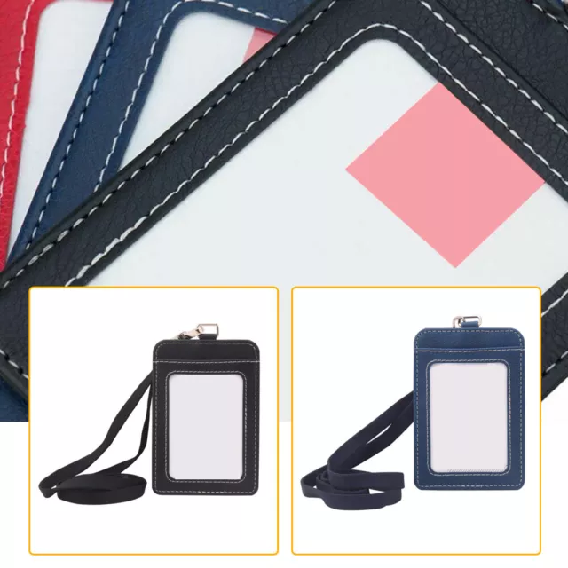 ID Badge Card Holder Vertical Clip Neck Strap Lanyard Necklace Leather Accessory