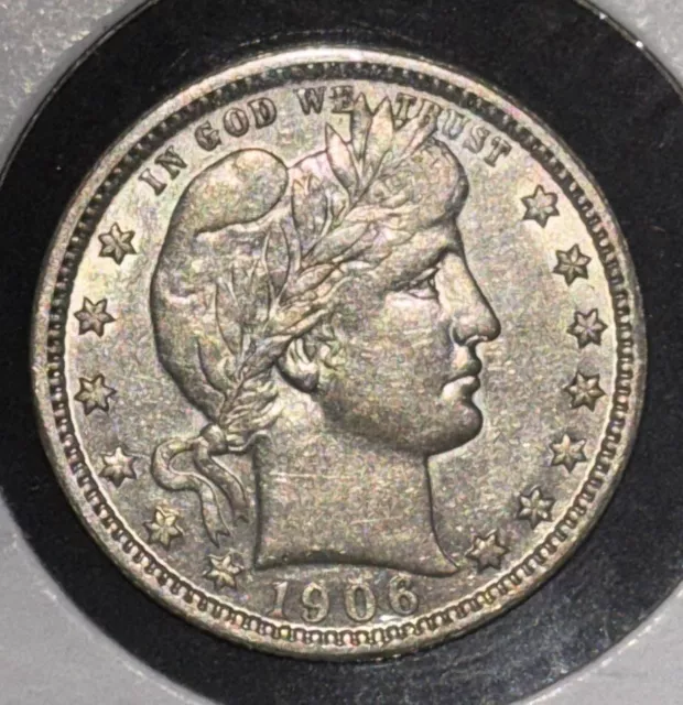 1906-O Barber Quarter AU+ Better Date Nice Luster