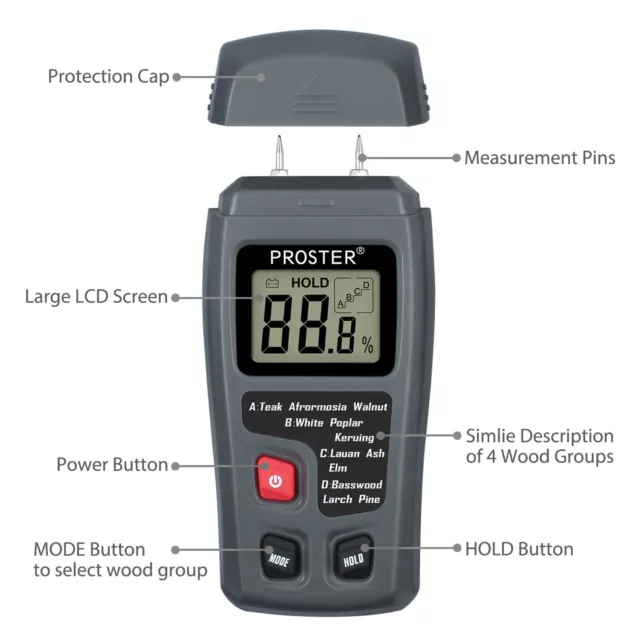 LCD Feuchtigkeits-Detector MD Holzfeuchtemesser Feuchtigkeitsmesser 0~99.9% NEU 3