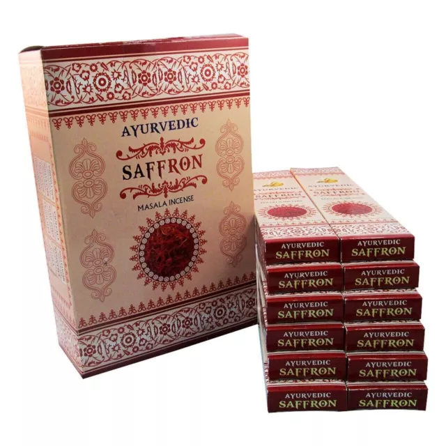 Ayurvedische Safran-Masala-Räucherstäbchen Agarbatti, Packung mit 12 x 15...