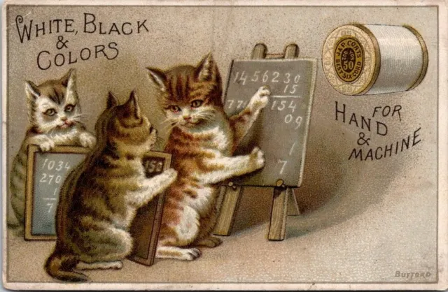 J P Coats Anthropomorphic Cat Chalkboard Math Lesson Problems Students A HQV1