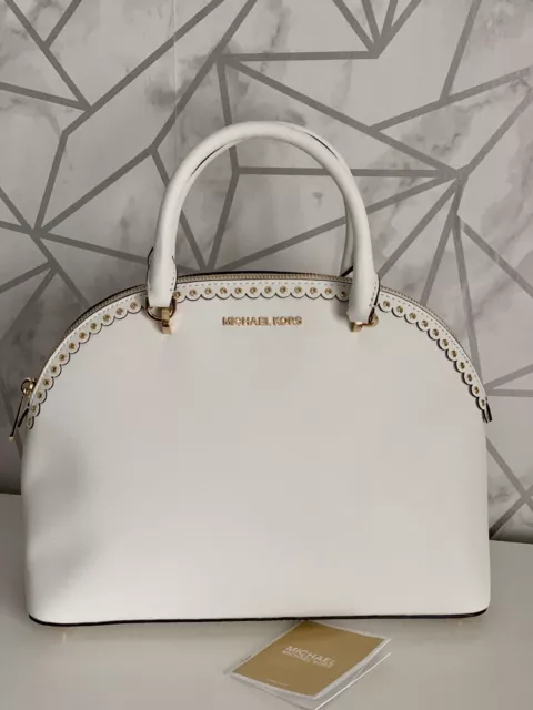MICHAEL KORS EMMY Large Dome Satchel Leather White Shoulder