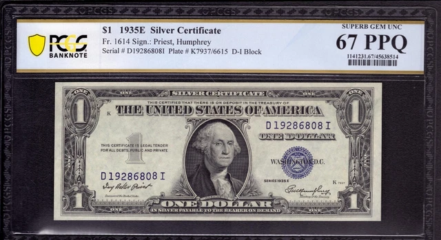 1935 E $1 Silver Certificate Note Currency Fr.1614 Di Block Pcgs B Superb 67 Ppq