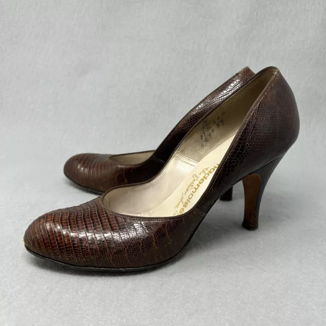 Mademoiselle Vintage Brown Lizard Heels 7A (Narrow) Women's Shoes