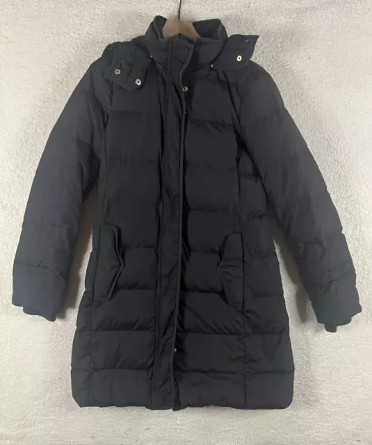 J.Crew Down Parka Coat Women's TS Tall Small Black Removable Hood Belted