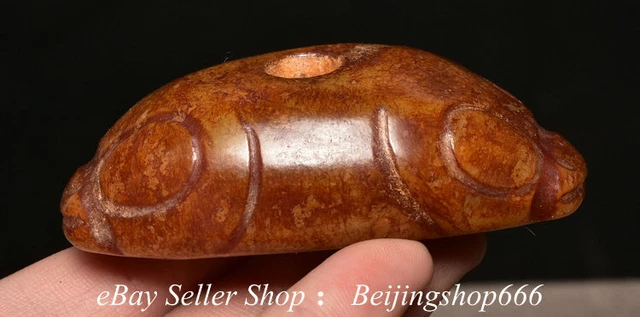 2.8" Old Chinese Hongshan Culture Jade Carved Pig Dragon Statue Pendant Amulet