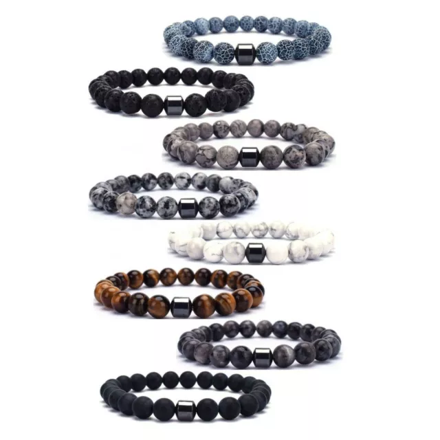 Men's Gemstone Strand Bracelet Black Magnetic Hematite Beads Energy Healing Yoga